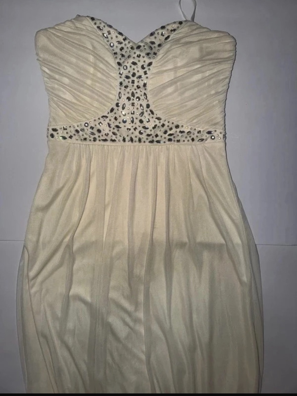 Strapless Cream Beaded Waist Evening Gown
